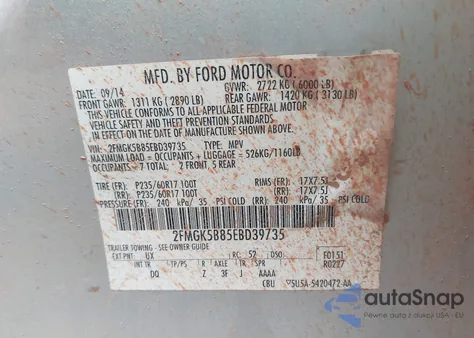 2014 Ford Flex Se from USA, damaged, VIN 2FMGK5B85EBD39735